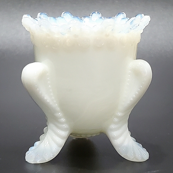 Vntg "Forget Me Not" Milky White Slag Glass Toothpick Holder by Degenhart - Picture 2 of 16